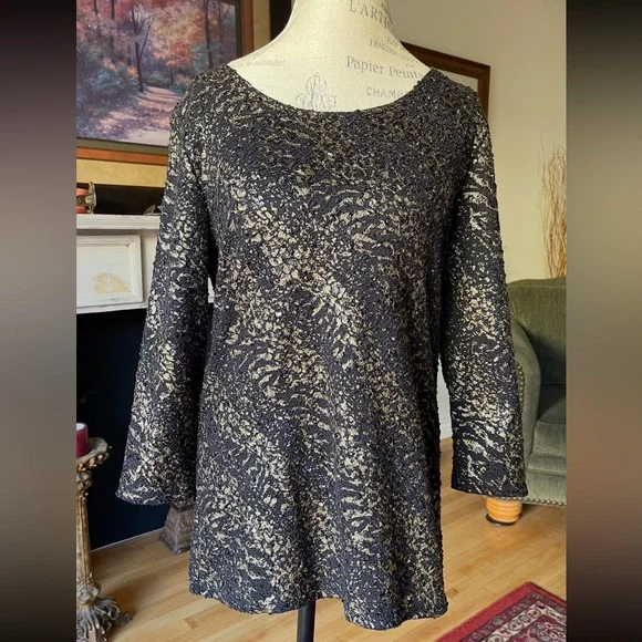 BRITTANY BLACK Women’s Bronze on Black Intermittent Sequined Top Sz M / L - Picture 1 of 6